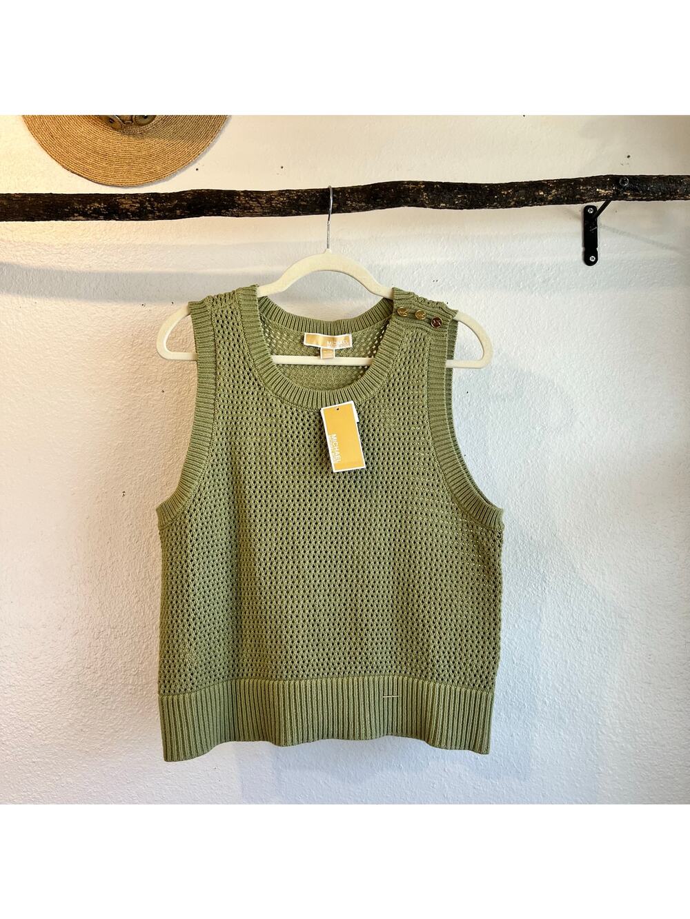 Michael Kors Light Sage Loose Chunky Woven Knit Sleeveless Vest Top Size XL NEW